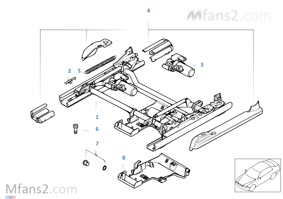 Front seat rail electrical/single parts