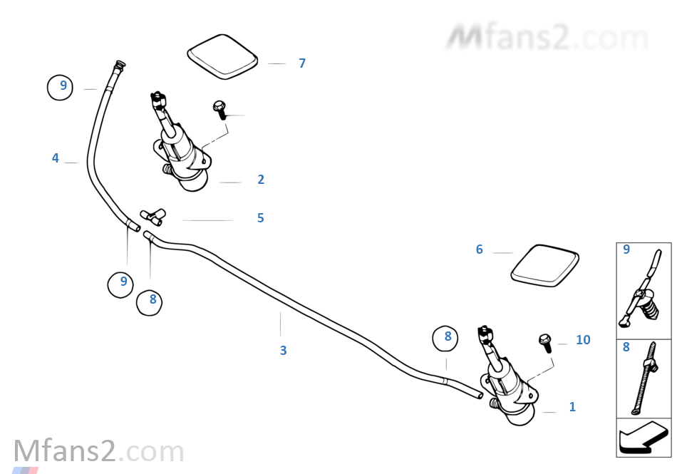 Single parts for head lamp cleaning