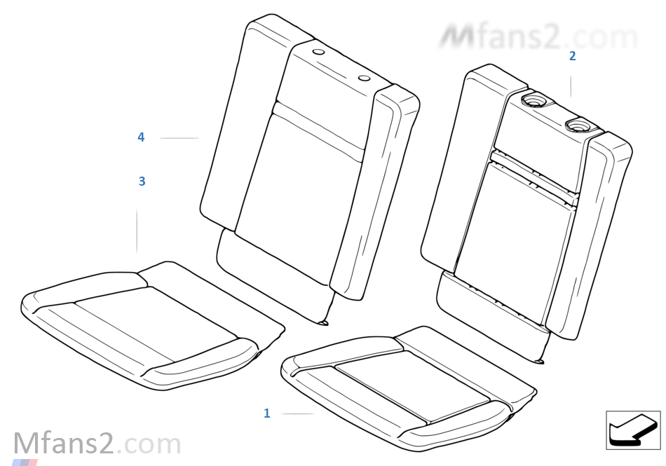 Seat, rear, pad and cover, 3rd row