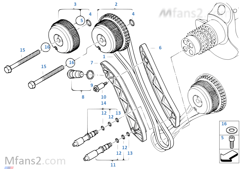 Timing gear, timing chain, cyl. 1-4