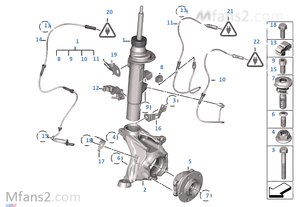 Strut, front, EDC/mounting parts