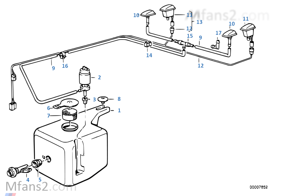 Single parts for windshield cleaning