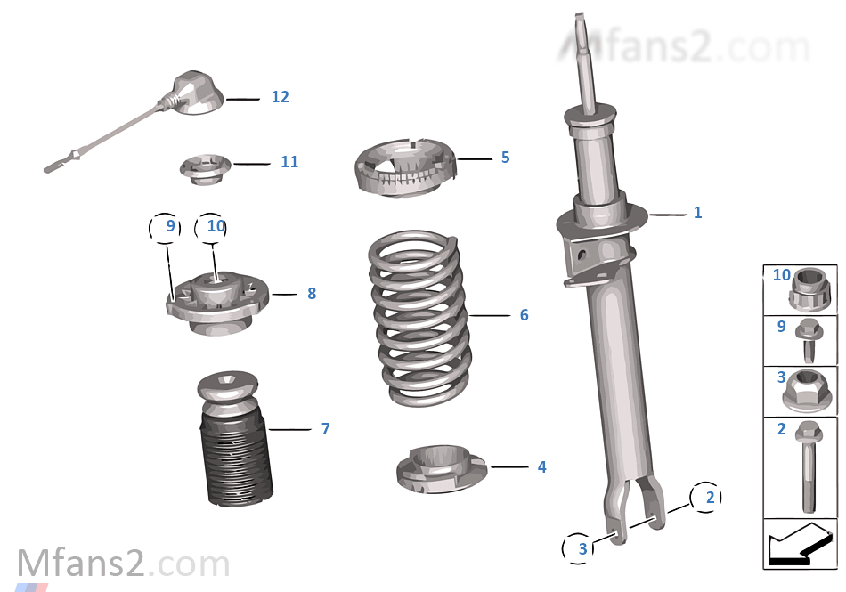 Strut, front, EDC/mounting parts