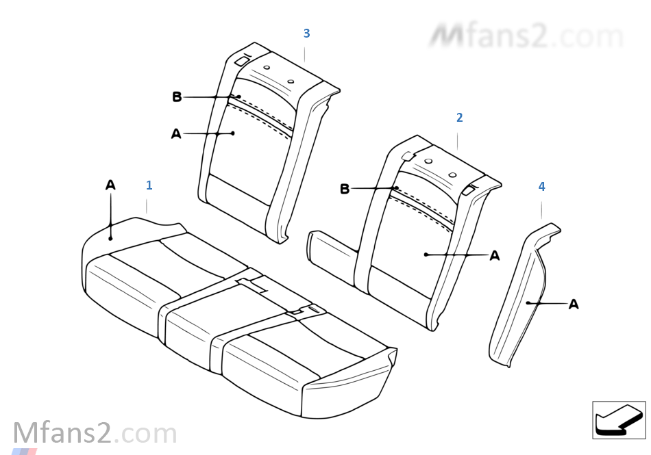 Individual M cover, lthr seat, rear, USA