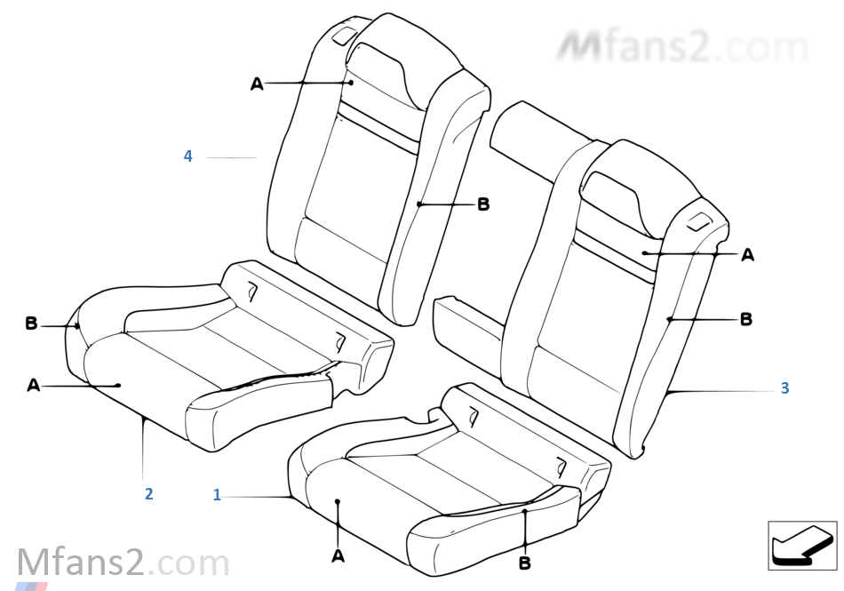 Individual M cover, lthr seat, rear, USA