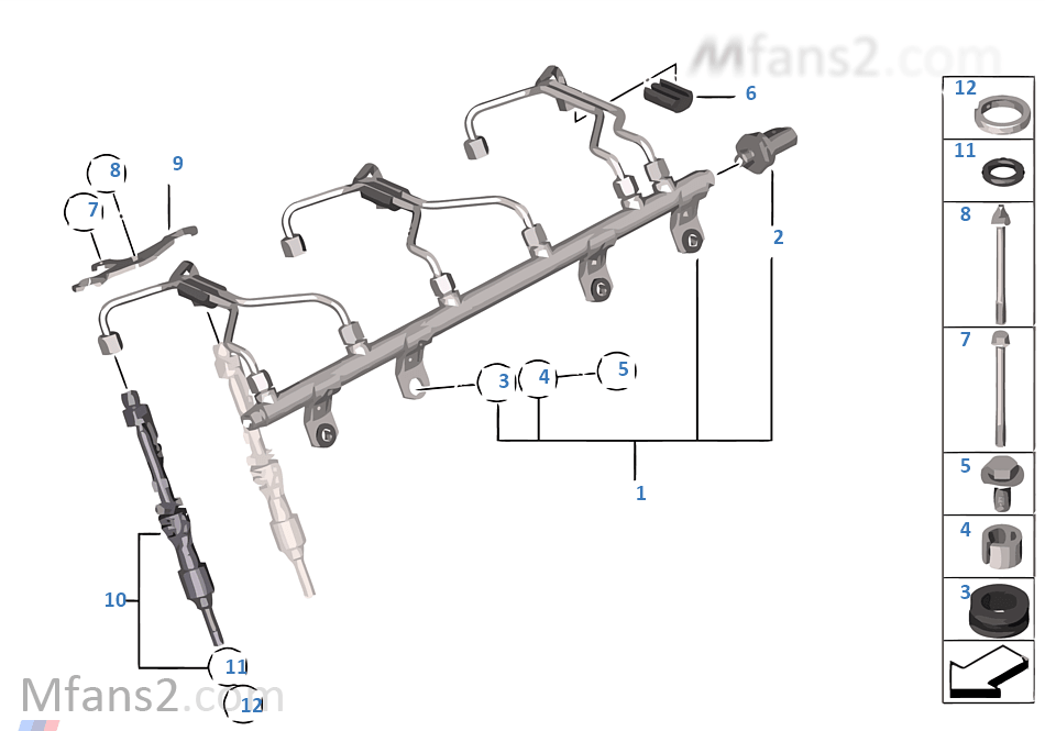 High-pressure rail/injector/line