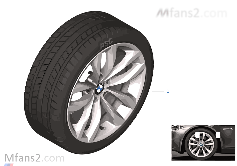 Winter wheel & tire, double spoke 609