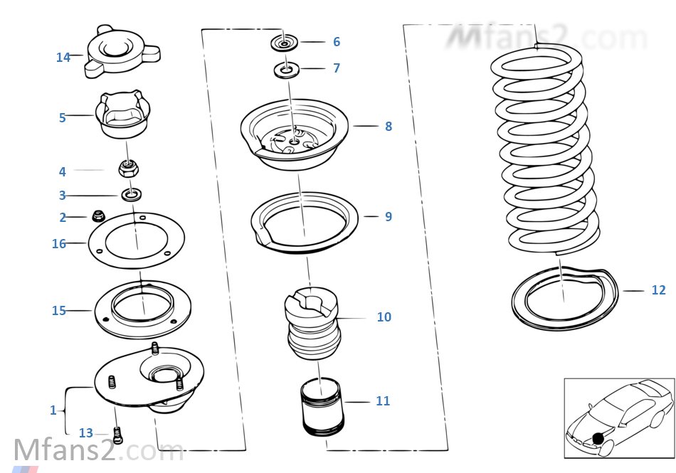 Guide support/spring pad/attaching parts