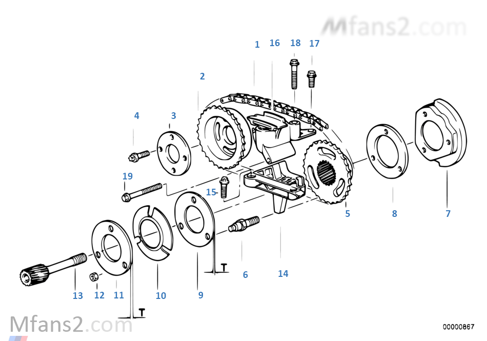 Timing gear timing chain top
